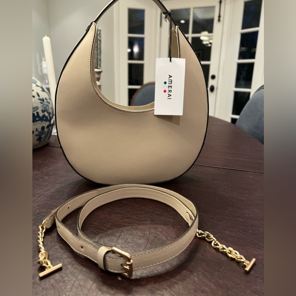 Tan Crescent Hobo Bag with Soft Texture Made in Italy 100% Leather